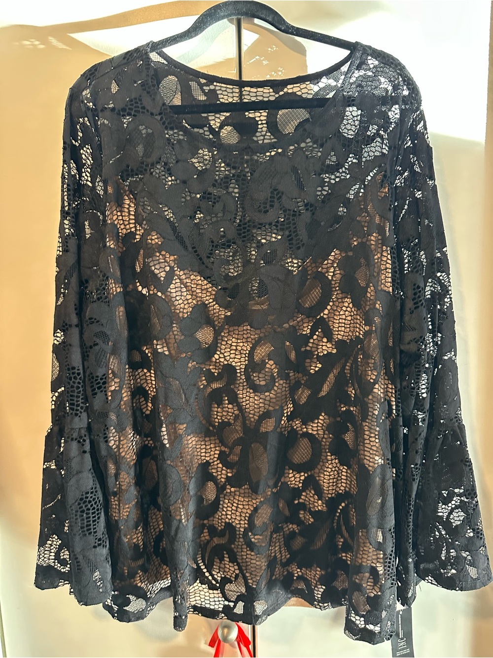 INC International Concepts NWT Deep Black Lace Nude 3X Blouse - Picture 4 of 9